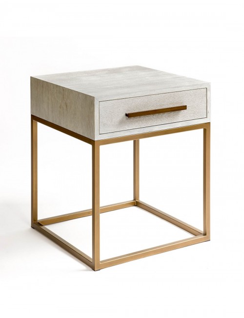 Mesita de noche de Roble y Patas de Metal color Blanco