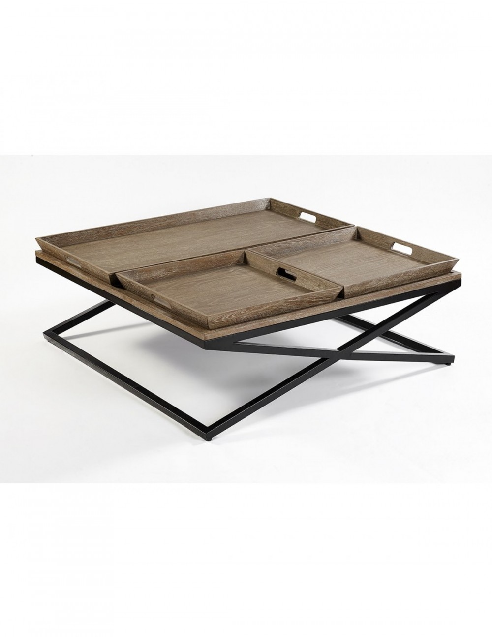 Mesa Centro de Roble y Metal 3 Bandejas