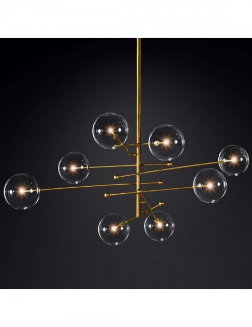 Lámpara de techo de Ocho brazos metal Dorado y tulipa de Cristal