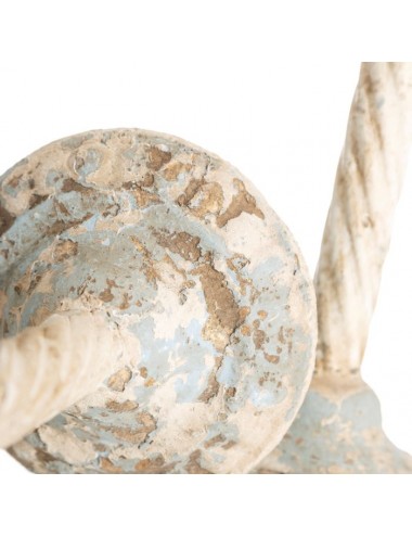 Portavelas de Flor en Metal Blanco y Oro envejecido, detalle Pie