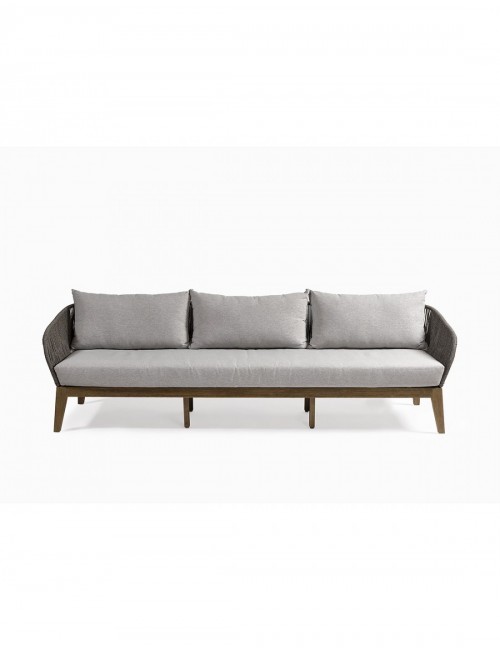 Sofá Palermo XXL de Madera Natural y Cuerda Gris
