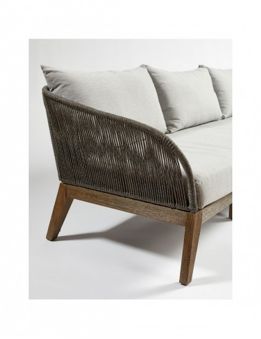 Sofá Palermo XXL de Madera Natural y Cuerda Gris, detalle Lateral