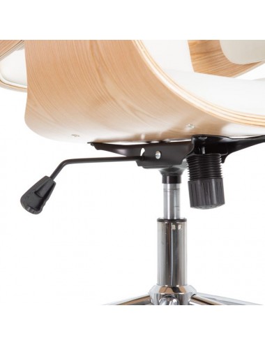 Sillón Escritorio en Natural y Blanco Simil Piel, detalle Palanca Hidráulica