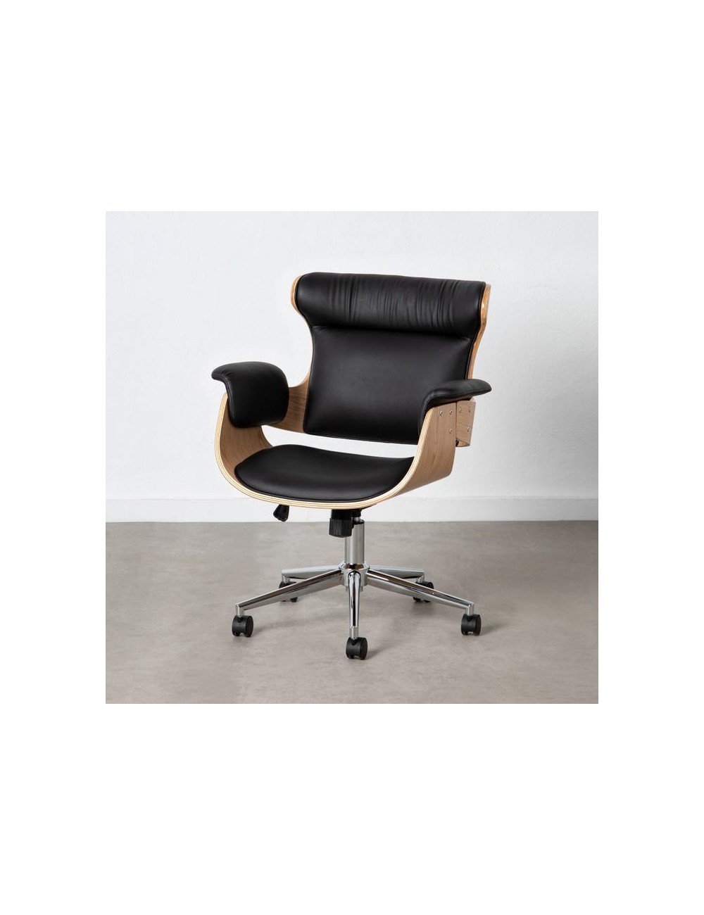 Sillón Escritorio en Natural y Negro Simil Piel