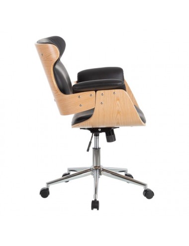Sillón Escritorio en Natural y Negro Simil Piel, vista Lateral