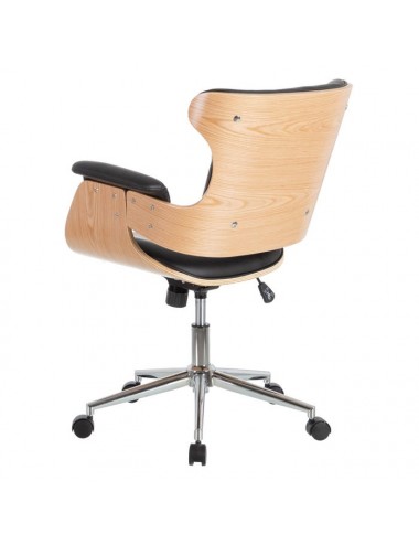 Sillón Escritorio en Natural y Negro Simil Piel, vista Posterior