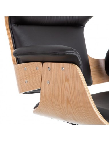 Sillón Escritorio en Natural y Negro Simil Piel, detalle Madera