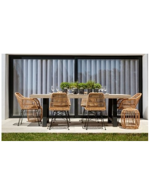MESA DE TECA ENVEJECIDA Y PATAS DE METAL COLOR GRAFITO 240 X 100 CM