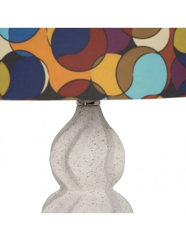 LÁMPARA DE MESA PIE DE CERÁMICA BLANCO PANTALLA MULTICOLOR  36,50 X 36,50 X 60 CM